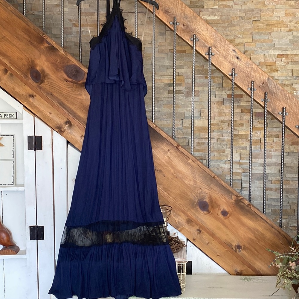 NWT Vici Blue with black halter Maxi Dress